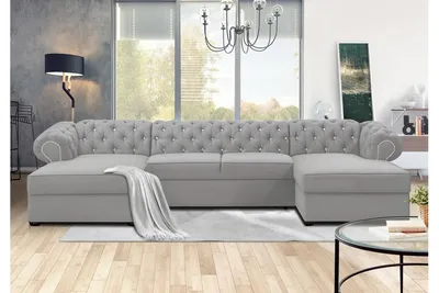 Produktbild von FURMEB 24 Ecksofa SWAROWSKI U mit Schlaffunktion, 348x180 cm, Steppung, Diamantmuster, HELLGRAU