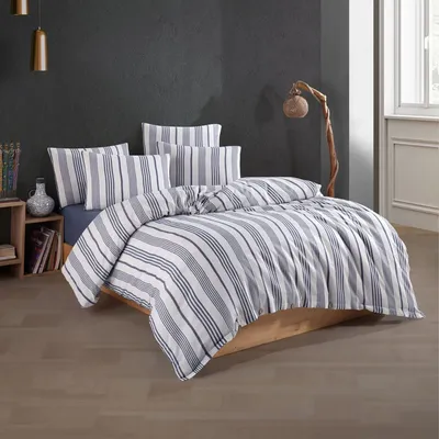 Produktbild von Nordic Schiller Bettbezug-Set für Doppelbett Garngefärbt, hypoallergen, 4-teilig Blau