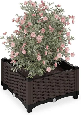 Productafbeelding van Famanu plantenbak met een rattanlook en waterreservoir - vierkant, 23 x 40 x 40 cm, bruin