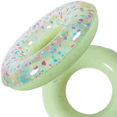 Produktbild von Schwimmring 90 cm mit gruenen Herzen aufblasbarer Schwimmreifen