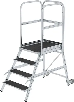Produktbild von MUNK Podestleiter mit Rollen und Griff R13 Korund 4 Stufen