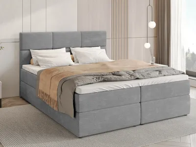 Produktbild von BroMARKT Boxspringbett BOSTON mit 2 Bettkasten, Bonell-Matratze, Polsterbett, Bett (Hellgrau, Malmo 90, 140 x 200 cm)