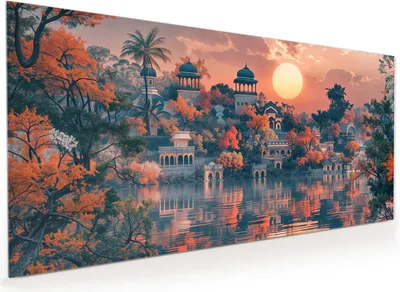 Produktbild von Küchenrückwand Spritzschutz Glas mit Motiv Sonnenuntergangspalast 40 x 40 cm