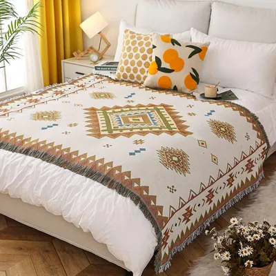 Obrázok produktu pre Bavlnená deka 130x180 cm, obojstranná, starpce, geometrický vzor, pre pohovku