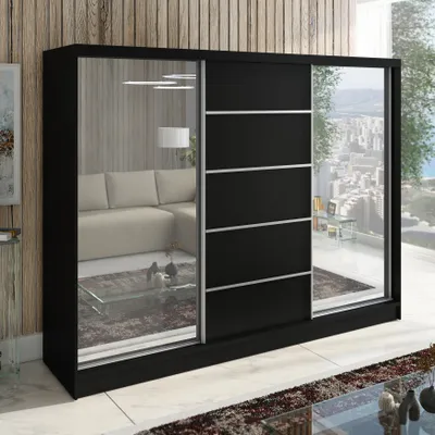 Produktbild von Schwebetürenschrank TOP, 3-türig Schrank 200 cm Kleiderschrank mit Schubladen, und Spiegel