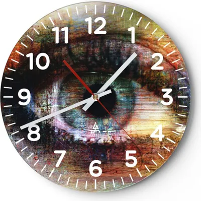 Produktbild von Wanduhr - Rund - Glasuhr - Auge Abstraktion - 30x30cm - Schleichendes Uhrwerk - Lautlos - zum Aufhängen bereit - Dekoration Modern - Wanddekoration aus Glas - C4AR30x30-3518