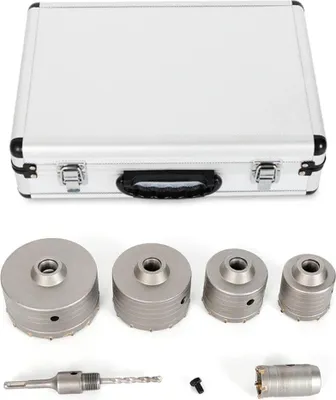 Obrázok produktu pre 6-dielna sada betónových vrtákov – vrtáky SDS Plus – 40/68/80/100/110/120 mm – na steny/murivo – pre vŕtačky s príklepom – strieborná