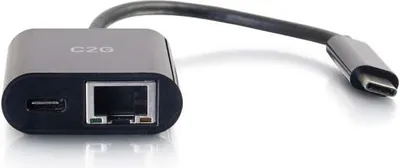 Produktbild von C2G USB C to Ethernet Adapter With Power Delivery - Black - Netzwerkadapter - USB-C - Gigabit Ethernet x 1 - Schwarz