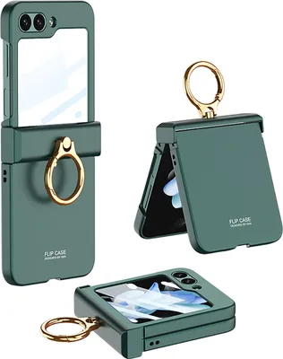 Produktbild von Hülle für Samsung Galaxy Z Flip 5 Hart PC Schutzhülle Eingebauter Displayschutz mit Scharnierschutz und Ringständer Grün