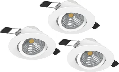 Produktbild von EGLO 3er Set LED Einbaustrahler Saliceto, dimmbare Deckenspots, Deckenstrahler flach rund, Aluminium in Weiß, warmweiß, Ø 8,8 cm
