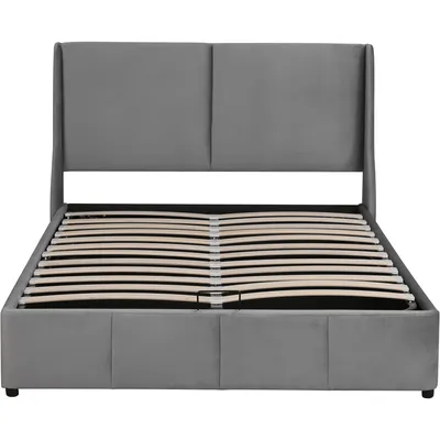 Produktbild von Flieks Polsterbett 140x190cm mit Lattenrost, Boxspringbett mit Stauraum, Doppelbett Stauraumbett Samt, Massivholzbett Jugendbett, Grau