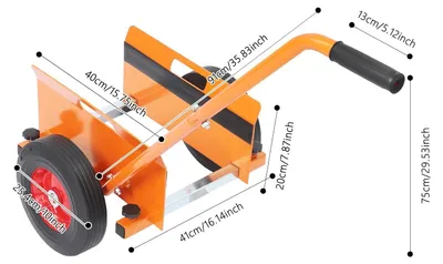 Immagine prodotto di Carrello per carichi pesanti - Carrello per il trasporto di pannelli di cartongesso - Capacità di carico: 450 kg - Ruote in gomma piena da 25,4 cm - Altezza regolabile da 0 a 23 cm - Acciaio - Arancione