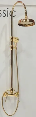 Produktbild von Casa Padrino Luxus Badezimmer Duschgarnitur mit Swarovski Kristallglas Gold H. 111-138,5 cm - Brauseset mit Überkopfbrause und Handbrause - Badezimmer Accessoires - Luxus Qualität -  Italy