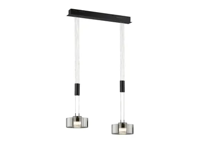 Produktbild von LED-Pendelleuchte - Schwarz - 64 x 160 cm - Rauchglas - Metall - 2-flammig - höhenverstellbar