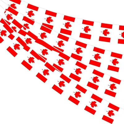 Zdjęcie produktu dla Girlanda z flag kanadyjskich, 30 sztuk, 14x21 cm, długość 10 metrów, poliester, do dekoracji zewnętrznej