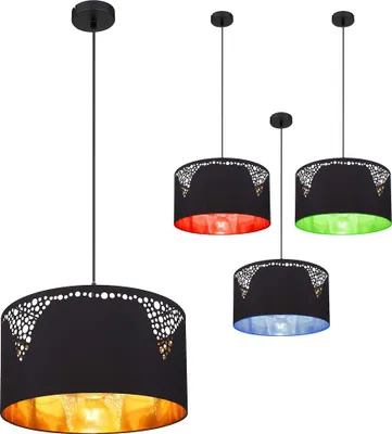 Produktbild von RGB LED Hängeleuchte, Dekorstanzungen, schwarz matt, gold, H 120 cm