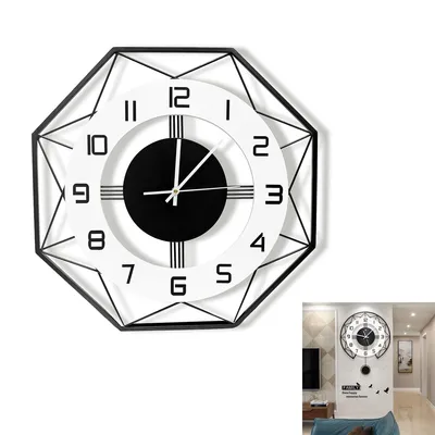 Produktbild von Wanduhr, einfache schwarz-weiße Wanduhr, 43 x 43 cm, Dicke 15 mm, geeignet für Innenräume im modernen, nordischen und klassischen Stil