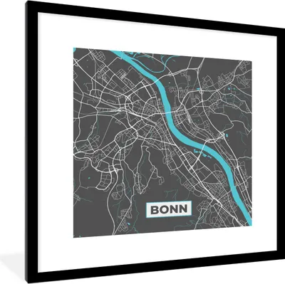 Produktbild von MuchoWow® Gerahmtes Poster Stadtplan - Deutschland - Blau - Bonn - Karte 40x40 cm - Poster mit Schwarzem Bilderrahmen Wandposter Rahmen Foto Bilder - Poster - Plakat im Rahmen