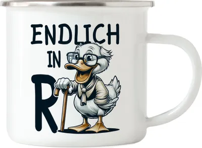 Produktbild von Endlich in Rente Emaille Tasse - Rente Abschiedsgeschenk Kollege Lustig
