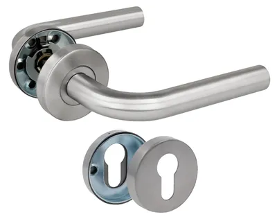 Image de Poignée de porte Ensemble de poignée avec rosace - 135 mm - Acier inoxydable - Finition argent mat