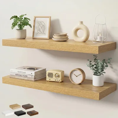 Obrázok produktu pre Sada nástenných políc, 2 kusy, rozmery 90 x 23,5 x 3,8 cm, vzhľad dreva, vhodné do kuchyne