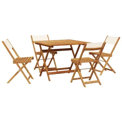Produktbild von 5-tlg. Garten-Essgruppe Stoff und Massivholz Cremeweiß