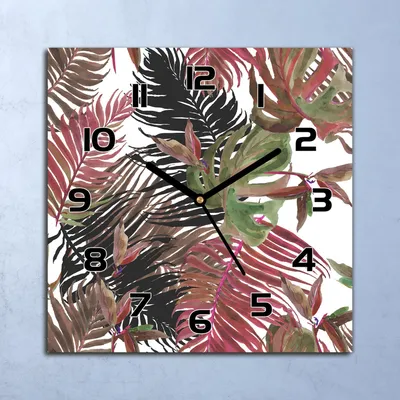 Produktbild von Wanduhr Echt-Glas-Küchenuhr Exotische Monstera Quarz 30x30 Deko Bilder