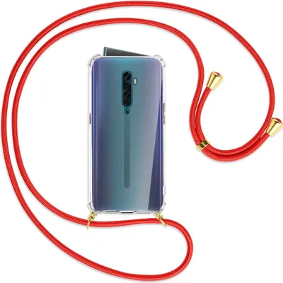 Produktbild von Handykette Backcover-Schutzhülle mit Band (Metall goldfarben) für Oppo Reno2 - rot