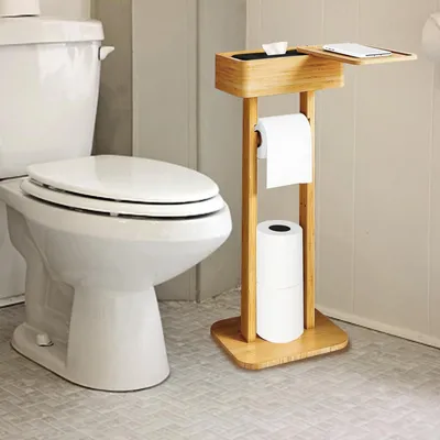 Produktbild von Famanu Toilettenpapierhalter 4-in-1 mit Organizer und Ablage - Freistehender Toilettenpapierdispenser