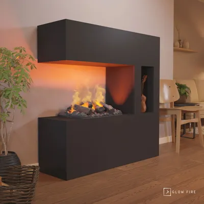 Produktbild von GLOW FIRE Elektrokamin 'Schiller' Pocket | Wasserdampf Kamin mit OMC 600 inkl. Holz in schwarz als Raumteiler | HxBxT: 120x120x37 cm