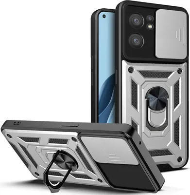 Produktbild von OPPO Reno7 5G Hülle mit Ring Ständer Halter Dia Kameraschutz TPU PC Schutzhülle für OPPO Reno7 5G Silber