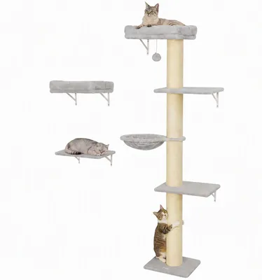Produktbild von Kletterwand Katzen, 3-teilig Katzenkletterwand Set, Katzen Wandelemente mit Kratzbaum, Plattformen Hängematte