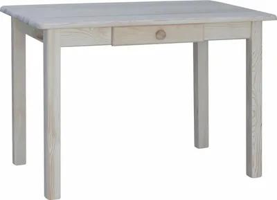 A light-colored wooden table with a single drawer.
