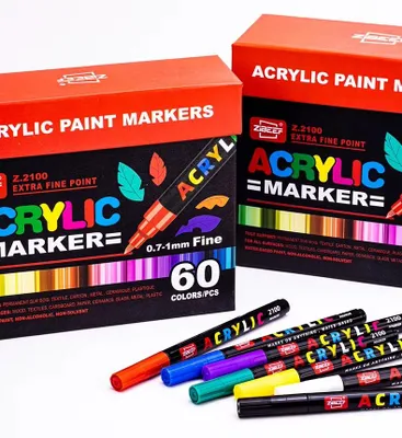 Produktbild von GuangNa Acrylmarker 60 Farben – 0.7mm Ultrafeine Hartspitze, pmatisches Ventil, hochdeckend wasserfest für Stein Holz Glas Keramik Stoff