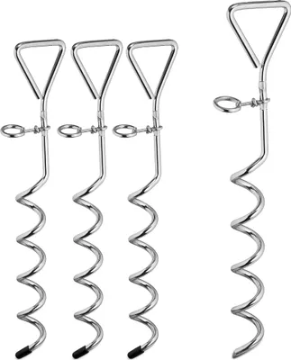Immagine prodotto di Set da 4 picchetti a spirale Relaxdays, picchetti da terra per tende e trampolini, acciaio, picchetti per cani, lunghezza 42 cm, argento