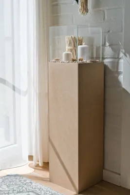 Produktbild von Windlicht-Säule Kerzenständer Deko-Laterne Deko-Säule für Wohnzimmer, Balkon, Terrase Kerzensäule Bodenwindlicht aus MDF & Glas MDF Braun 100 cm hoch