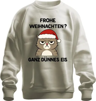 Zdjęcie produktu dla Wesołych Świąt? All Thin Ice Christmas Cat Sarcastic Uni Sweatshirt Pullover, Nature, M