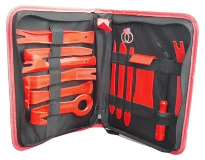 Productafbeelding van Gereedschapset bestaande uit 14 onderdelen voor het verwijderen/demonteren van bekleding, clips, sierlijsten, bekleding en autoradio's
