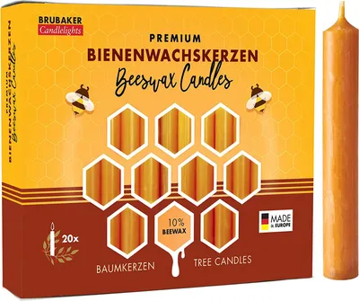 Produktbild von BRUBAKER 100er Pack Baumkerzen 10% Bienenwachs Weihnachtskerzen Pyramidenkerzen Christbaumkerzen Honig-Gelb