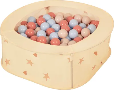 Produktbild von Selonis Bällepool für Kinder mit 100 Bälle 38x38x36 cm - hellbeige:pastellbeige/pastellblue/lachsfarbe