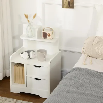 Produktbild von Sweiko Nachttisch mit 2 Schubladen Nachtschrank moderner Nachtkommode mit offenen Ablage Weiß 40 x 30 x 60 cm