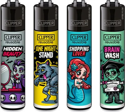 Produktbild von Clipper Reibrad Feuerzeuge Brain Wash, 4 Stück