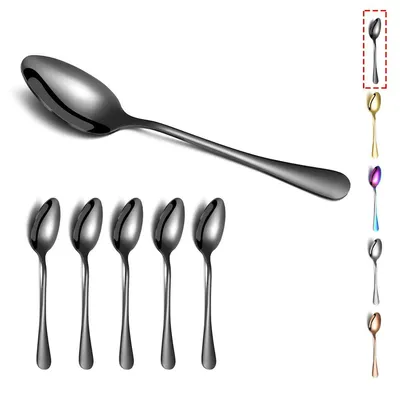 Productafbeelding van Esslepels - Roestvrij staal met een titaniumzwarte coating - Geschikt voor soepen en desserts - 6 stuks, 20,3 cm