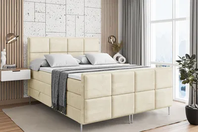 Produktbild von ALTDECOR Boxspringbett mit Silber Füßen, Matratze und Lattenrost, Topper, Fußteil, Polsterbett mit Bettkasten, Bett mit Stauraum H3- und H4- Matratze -NOVA-FS-Z KING-140x200 - Beige Casablanca