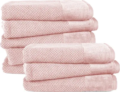 Produktbild von Pure Label 8-TLG. Badetücher Set mit Anhängeschlaufe aus 100% Baumwolle, saugstark und weich| 8 Badetücher aus Baumwolle 70x140 cm, Rosa