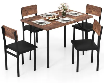 Produktbild von Essgruppe 5-teilig: Esstisch mit 4 Stühlen, Kunstleder & Holz, Vintagebraun