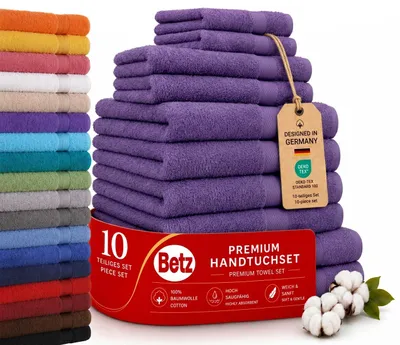 Produktbild von Betz Premium Classic Frottier Handtuch-Set 10-teilig - 2X Liegetücher - 4X Handtücher - 2X Gästetücher - 2X Seiftücher - lila