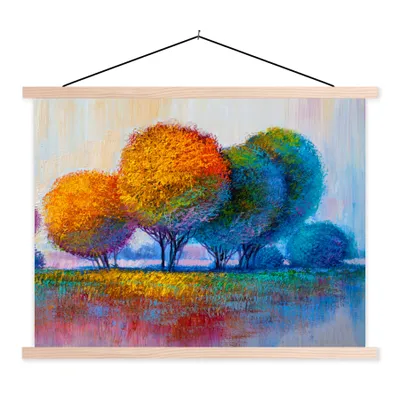 Produktbild von MuchoWow® Textilposter Malerei - Ölgemälde - Natur - Bäume 40x30 cm mit holzfarbenen Rahmen - Bilder