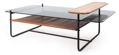 Obrázek produktu pro Stylový konferenční stolek se skleněnou deskou hnědé barvy moderní nábytek do obývacího pokoje