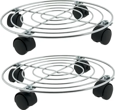Produktbild von 2er Set - Pflanzenwagen rund - Pflanzenuntersetzer mit Rollen - für den Innen- und Außenbereich - Silber - Belastbar bis 75 kg - Ø 30 cm